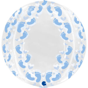 Balónek fóliový transparentní koule Ťapičky modré 48 cm
