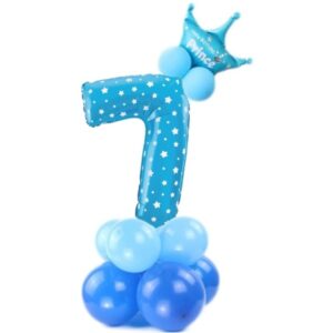Balónkový set Číslice 7 s korunkou na podstavci modrá
