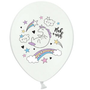 Balónek bílý s potiskem "Jednorožec" 30 cm 50 ks