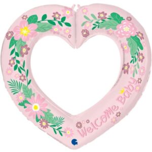Balónek fóliový Obrys Srdce Welcome Baby růžové 104 cm