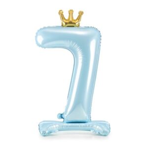 Balónek fóliový Stojací číslo 7 s korunkou světle modrý 84 cm