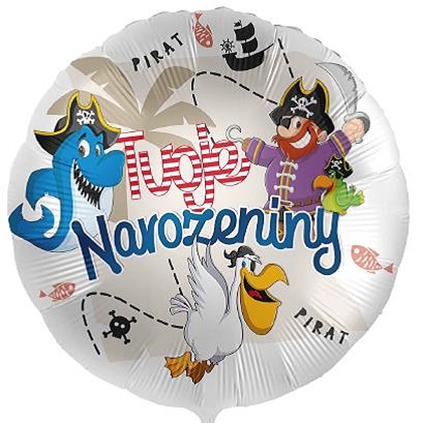 Balónek fóliový český nápis Tvoje Narozeniny Pirát 43 cm