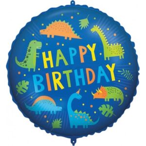 Balónek fóliový Happy Birthday Dino modrý 46 cm