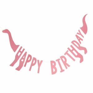 Girl Dino party – Girlanda "Happy birthday" růžová 27 cm x 137 cm