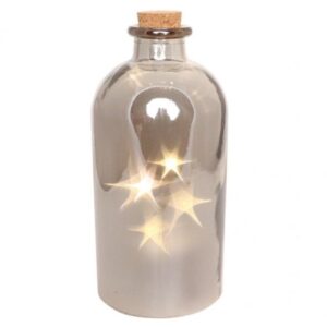 Láhev skleněná s LED hvězdami perleťová 11x24cm