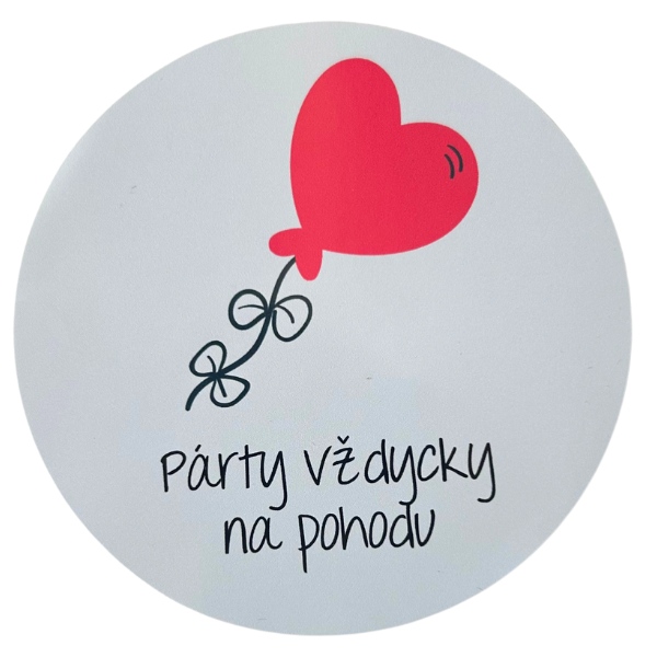 Samolepka "Party vždycky na pohodu" balonek srdce šedá 10 cm