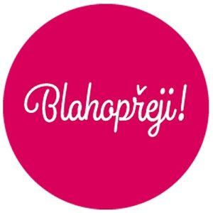 Samolepka na dárek s textem Blahopřeji - růžová - 10 cm