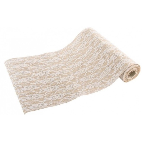 Šerpa stolová Juta a krajka – 29 cm x 3 m