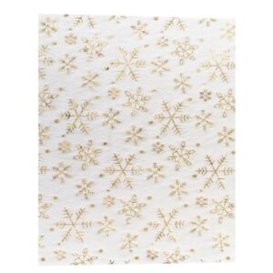 Šerpa vánoční na stůl - Kožešina bílá se zlatými vločkami 28 cmx 3 m