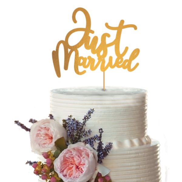 Svatební dekorace na dort "Just Married" zlatá