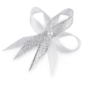 Svatební mašlička k myrtě - bílá se stříbrnou 1ks