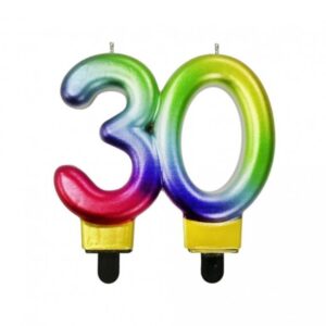 Svíčka číslice 30 metalická duhová 8 cm