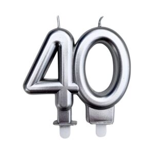 Svíčka číslice 40 metalická stříbrná 8 cm