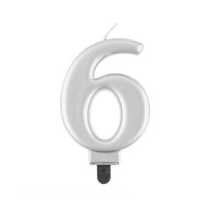 Svíčka číslice 6 metalická stříbrná 8 cm