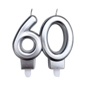 Svíčka číslice 60 metalická stříbrná 8 cm