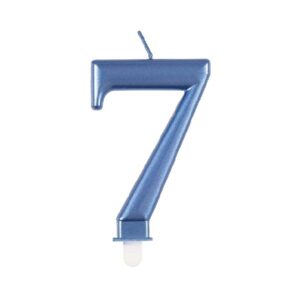 Svíčka číslice 7 metalická modrá 8 cm