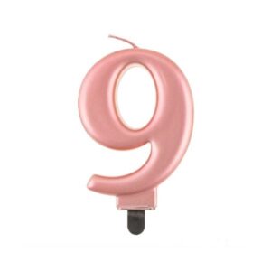 Svíčka číslice 9 metalická Rose Gold 8 cm