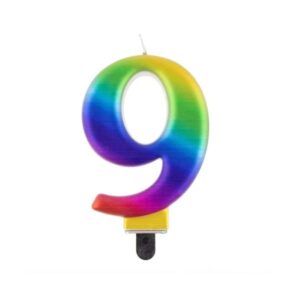 Svíčka číslice 9 metalická duhová 8 cm