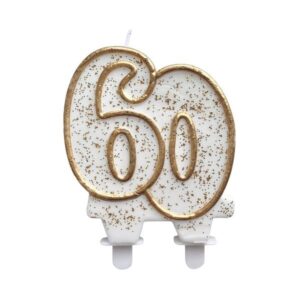 Svíčka číslo 60 zlatý obrys s glitry 8 cm