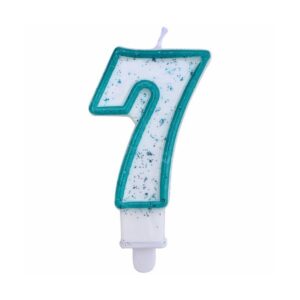 Svíčka číslo 7 modrý obrys s glitry 8 cm