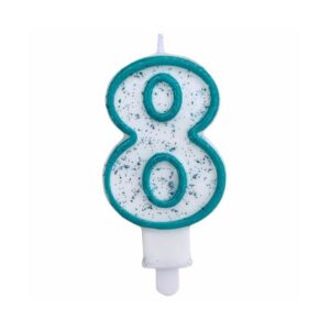 Svíčka číslo 8 modrý obrys s glitry 8 cm