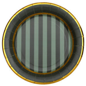 Talíře papírové s pruhy tmavě zelené-zlaté 22