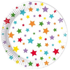 Talířky papírové s barevnými hvězdičkami 20cm 8ks