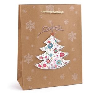 Taška dárková přírodní s dekorem Stromeček 18 x 23 x 8 cm
