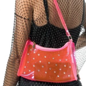 Kabelka růžová transparentní PVC s kamínky 25x40 cm