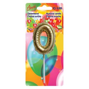 Narozeninová svíčka zlatá ve tvaru balónků "0"