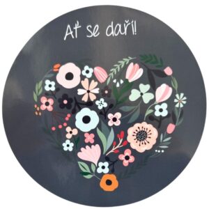 Samolepka "Ať se daří" - květinové srdce šedá 10 cm