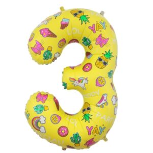 Balónek fóliový číslo 3 žlutý s obrázky 78 cm