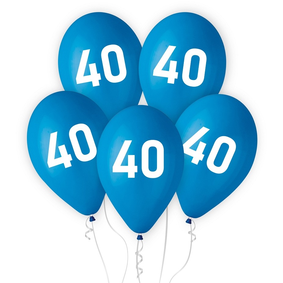 Balónky latexové "40" modré 30 cm 5 ks
