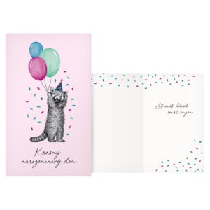 Přání srdečné K narozeninám mýval s balónky růžové