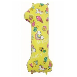 BALÓNEK fóliový číslice 1 žlutá s obrázky 78cm