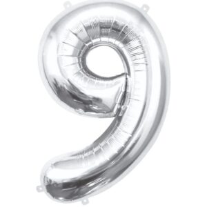 Balónek fóliový číslice 9 stříbrná 85cm