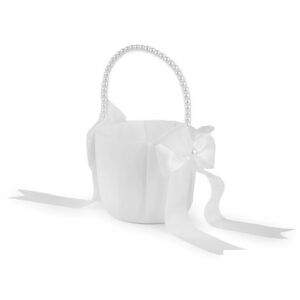 Svatební saténový košíček pro družičky s perlami bílý