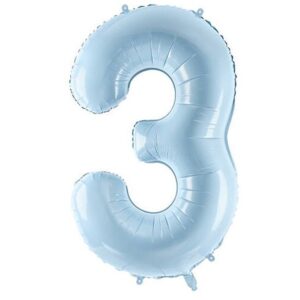 Balónek fóliový pastelově modrý číslo 3  72 cm