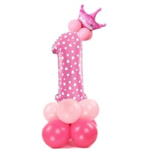 Balónkový set Číslice 1 s korunkou na podstavci růžová