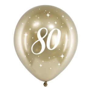 Balónky latexové chromové 80. narozeniny zlaté 30 cm 6 ks