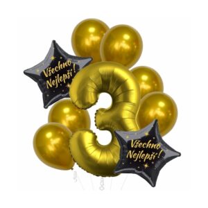 Balónkový buket 3. narozeniny chrom zlatá