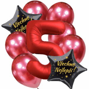 Balónkový buket 5. narozeniny chrom červený