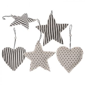 Ozdoba textilní k zavěšení Srdce/hvězda 13 cm 1 ks