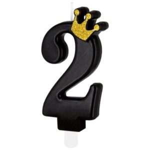 Svíčka dortová Číslice 2 černá s korunkou 8