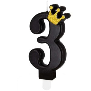 Svíčka dortová Číslice 3 černá s korunkou 8