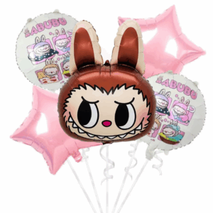 Balónkový buket Labubu hnědý a růžový 5 ks