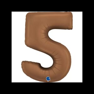 Balónek fóliový čislice 5 saténová hnědá 102 cm