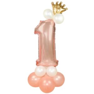 Balónkový set Číslice 1 s korunkou na podstavci Rose Gold