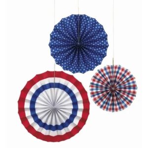 Dekorační rozety modro/červeno/bílé 3 ks