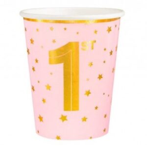 Kelímky papírové růžovo-zlaté 1. narozeniny 220 ml 6 ks